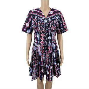 Circle T Vintage Western Aztec Print Fringe Crop Top And Skirt Matching Set